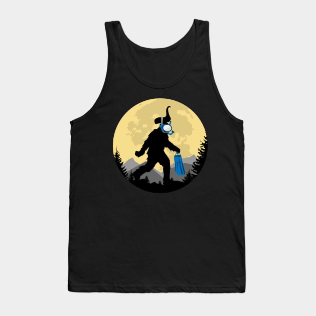 Bigfoot Faking Loch Ness Monster Sighting Funny Cryptid Design Tank Top by Huhnerdieb Apparel